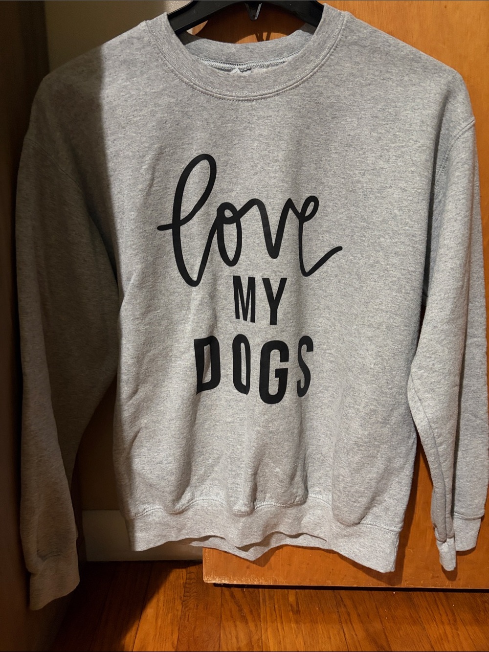 Gildan Gray Crewneck Sweatshirt with Black "Love My Dogs" Print